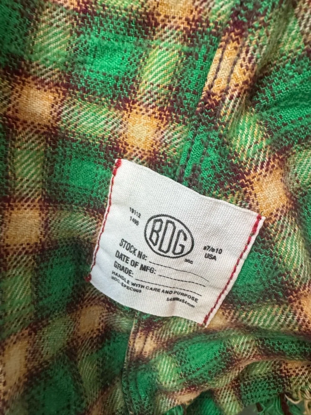 BDG Urban Outfitters Brixton Green Plaid Flannel Shirt with Raw Hem. Small - Picture 8 of 15